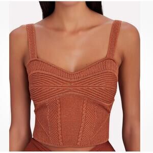 retrofete‎ geneva cropped top ribbed knit in brown Lurex women's size large